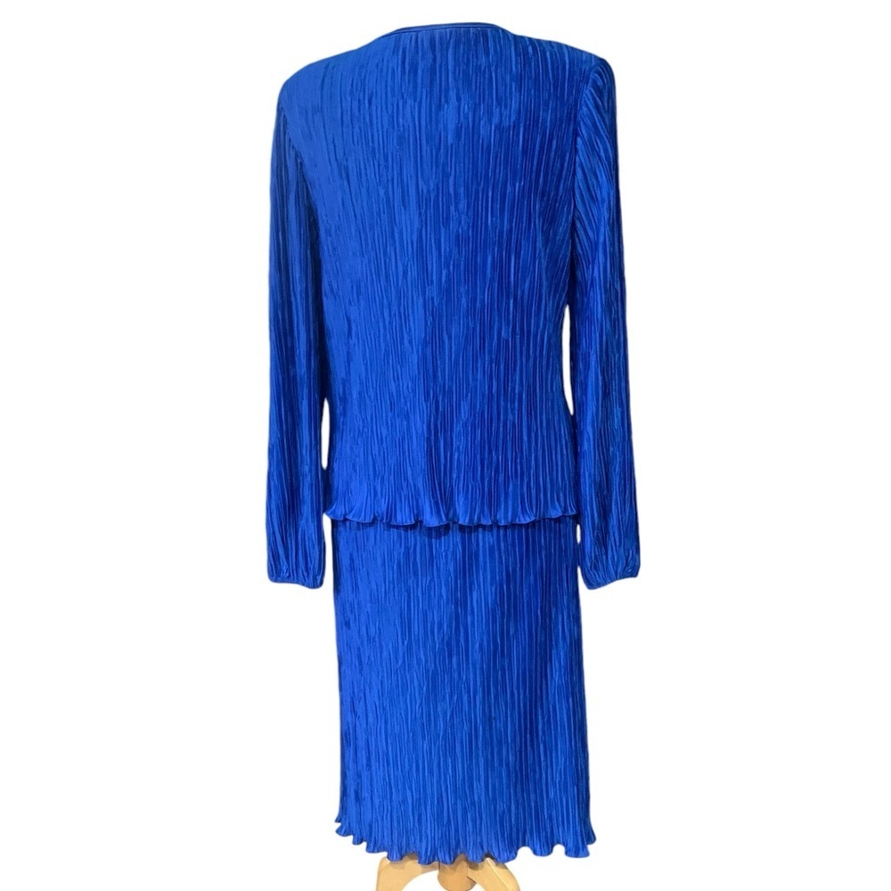 ❤️Vintage After Dark blue pleated v neck dress with beaded diamonds size 13/14 - Picture 6 of 9